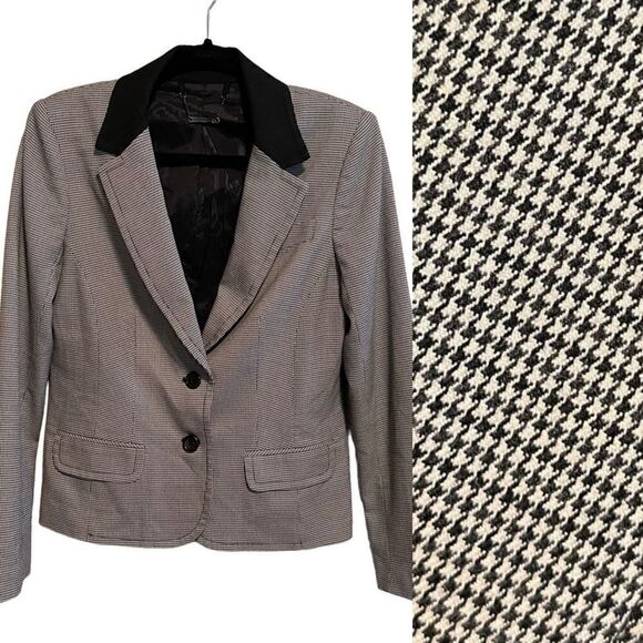 Trina Turk- Ivy League Blazer Black & White Houndstooth Patch Elbow, Size 8 - Picture 1 of 16